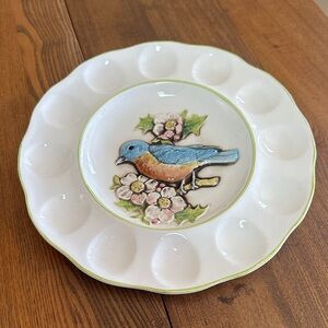 Bluebird blossom ceramic egg plate deviled eggs unbranded Easter Spring